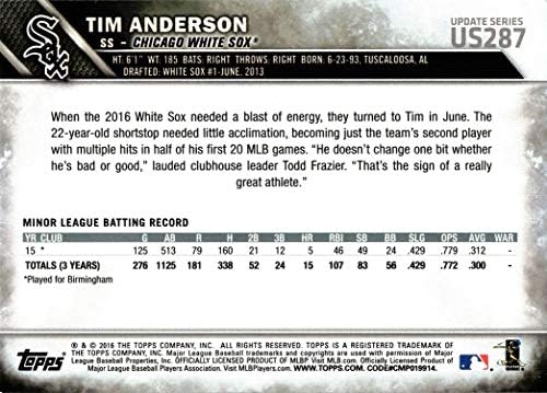 Topps Güncelleme Beyzbol US287 Tim Anderson Çaylak Kartı