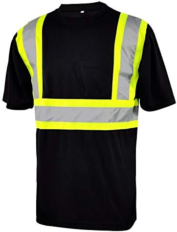 L & M Hi Vis Sınıf 3 T Shirt Yansıtıcı Güvenlik Siyah Kısa Uzun Kollu YÜKSEK Görünürlük 39 55