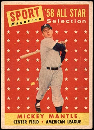 1958 Topps 487 All-Star Mickey Mantle New York Yankees (Beyzbol Kartı) VG+ Yankees
