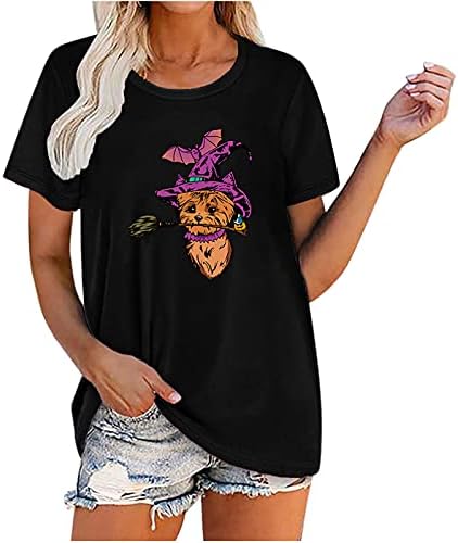Cadılar bayramı T Shirt Kadın Sevimli İskelet Kabak Grafik Tops Tees Casual Kısa Kollu Tatil Gömlek Gevşek Fit Bluzlar