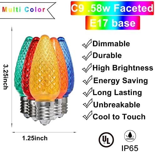Su geçirmez UL listelenen IP65 paketi 25 C9 renkli E17 Led Noel yedek ampuller Dim yüksek parlaklık noel ışıkları