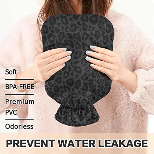 Oarencol Siyah Leopar Baskı Sıcak Su Şişesi Hayvan Derisi Sıcak Su Torbası Kapaklı Sıcak ve Soğuk Kompres için 1 Litre