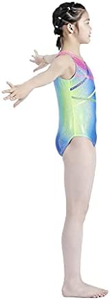 FeiTianWu Jimnastik Mayoları Küçük Kızlar için Parlak Tek Parça Renkli Gökkuşağı Atletik Mayoları 2-12 Yıl