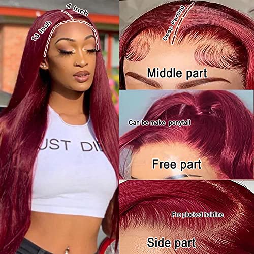 ULOVE SAÇ 99j Bordo 13x4 dantel ön peruk İnsan saçı Ön Koparıp kırmızı düz insan saçı dantel ön peruk Siyah Kadınlar