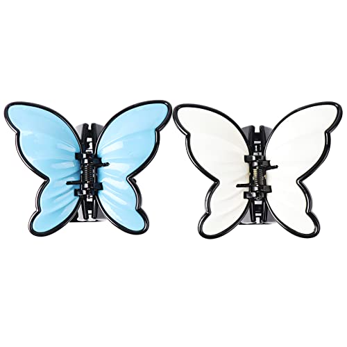 Ayounge 2 parçalı set, mavi ve beyaz üç boyutlu kelebek saç tokası, akrilik saç aksesuarları, kadınlar için uygun