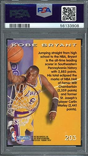Kobe Bryant 1996 Skybox Premium Basketbol Çaylak Kartı 203 Dereceli PSA 8