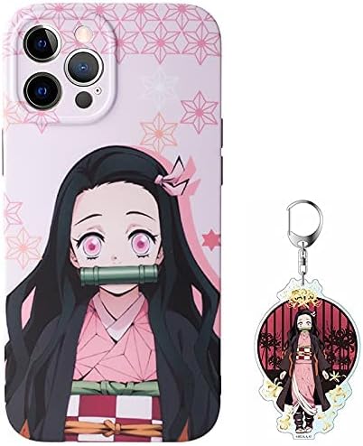 Kızlar için Anime Telefon Kılıfı, Nezuko Telefon Kılıfı, iPhone 11 ile Uyumlu Anime Telefon Kılıfı, Bir Anahtarlık