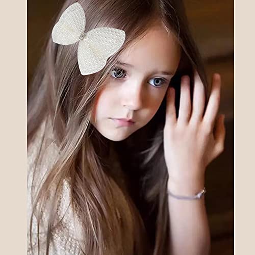 2 Adet Rhinestone İnci saç fiyonkları Yürümeye Başlayan Çocuklar Kızlar için, beyaz Çift Katmanlı Kelebek Çiçek Saç