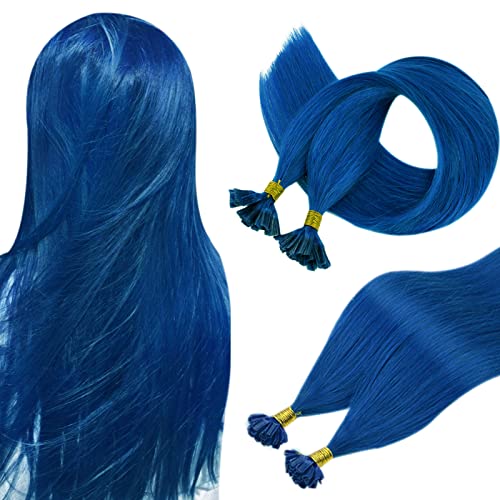 RUNATURE Mavi Saç Uzatma U Ucu saç ekleme Önceden birleştirilmiş Sıcak Füzyon insan saçı postiş Keratin U Uçlu doğal