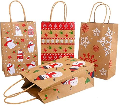 DERAYEE 24 Adet Noel Kraft hediye keseleri, Noel Çeşitli Kağıt Goodie Çanta Toplu kolu ile Noel Partisi için İyilik