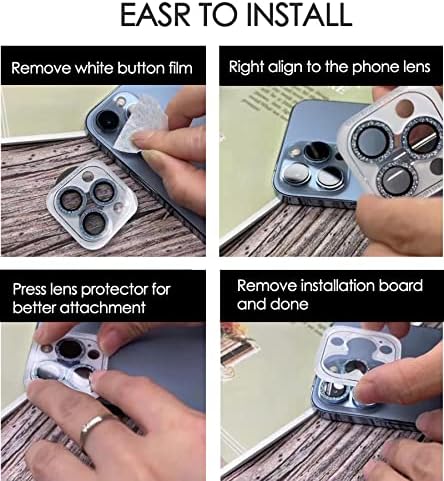 Tomonobu Kamera Lens Koruyucu iPhone 13 Pro [Kurulum Tepsisi], Çizilmez Koruma Kamera Kapağı Glitter Elmas Kamera