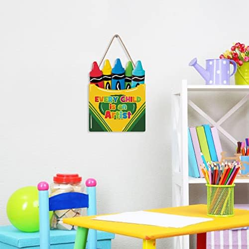 LHIUEM Renkli Mum Boya Ahşap İşareti Dekor,(10”X 14”) İlham Alıntı Her Çocuk bir Sanatçı Duvar Sanatıdır, Çocuk Odası