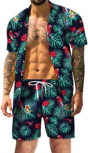2023 Yeni Erkek İlkbahar Yaz Rahat Plaj Rahat Düğmeli Kısa Kollu Gömlek Baskılı Hawaii Kıyafetler Takım Elbise Erkekler