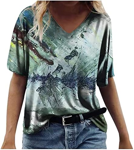 NOKMOPO Bayan oduncu gömleği Kısa Kollu Petite Moda Rahat Artı Boyutu Çiçek Baskı Yuvarlak Boyun T-Shirt