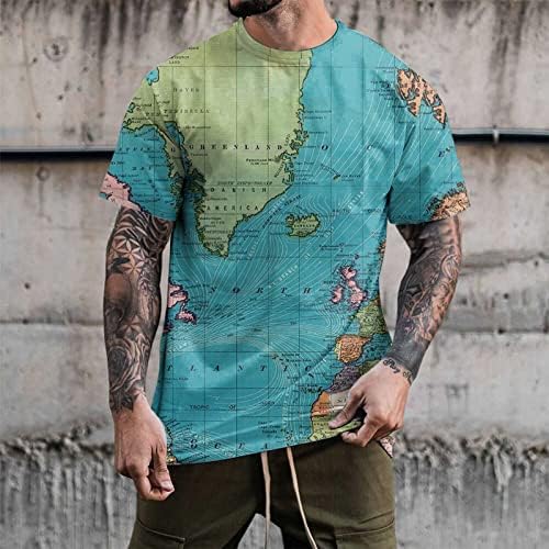 XXVR Erkek Asker kısa kollu tişörtler, Retro Dünya Haritası Baskı Crewneck Tee Tops Slim Fit Kas Egzersiz Rahat Gömlek