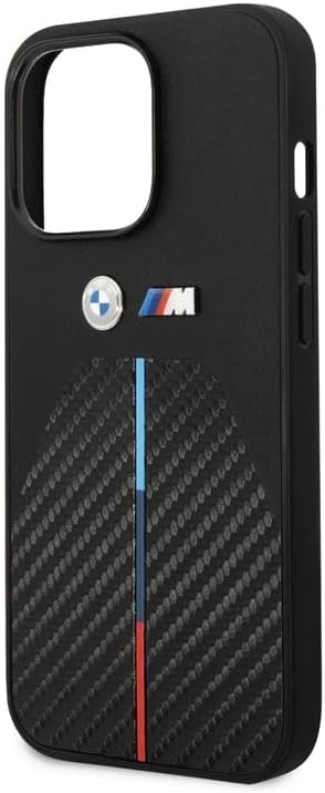 CG MOBİL BMW Telefon Kılıfı için iPhone 14 Pro Max Siyah Kapitone Orta Üç Renkli, PU Karbon Fiber Koruyucu ve Dayanıklı