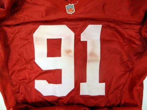 San Francisco 49ers 91 Oyunu Kırmızı Forma Yayınladı 50 DP30187 - İmzasız NFL Oyunu Kullanılmış Formalar