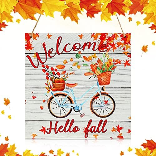 Merhaba Sonbahar Kapı İşareti Sonbahar Ahşap Karşılama Asılı Tahta Sonbahar Dekor İşareti Şükran Günü İşareti Bisiklet