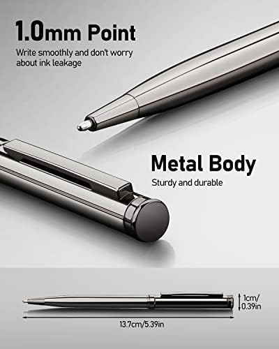 WEMATE 4 Adet İnce Geri Çekilebilir Tükenmez Kalem, Siyah ve Mavi Ekstra 4 Adet Mürekkep Yedekler, Metal Kalem 1.0