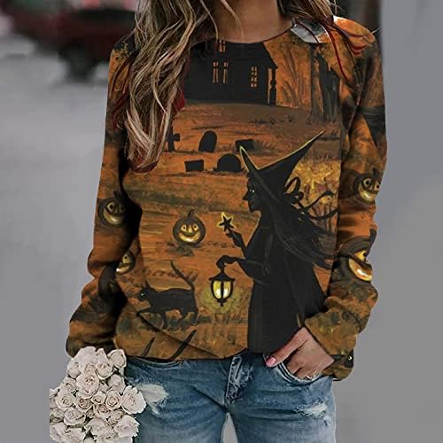 En Tshirt Bayan Yaz Sonbahar Uzun Kollu 2023 Giyim Moda Ekip Boyun Grafik Tatil Cadılar Bayramı Salonu Gömlek ND