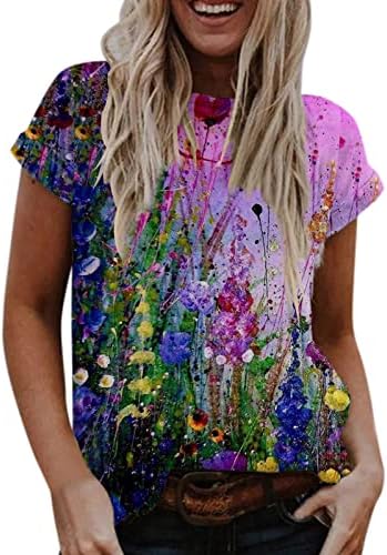 uikmnh Bayan Gömlek Yumuşak Clasy Tees Çiçek Yaz Sevimli Kısa Kollu Crewneck Casual Gömlek