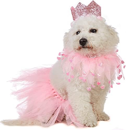 Impoosy Köpek sevgililer Günü Yaka Pet Tutu Dantel Dressees ile Taç Köpekler sevgililer Günü Kostümleri (L)