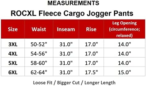 ROCXL Büyük ve Uzun Boylu erkek Orta Ağırlık Polar Kargo Pantolon 3XL ila 6XL Joggers