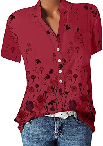 Kadınlar için çiçek Bluzlar Şık Rahat Kısa Kollu Yaz Üstleri Moda Düğme Aşağı Gömlek