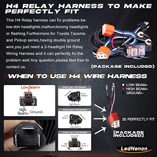 LedNenon H6054 5x7 7x6İn LED Farlar Dot Onaylı ile H4 Röle Kablo Demeti Kiti H4 Yuva Dikdörtgen 5x7 Far 45 W Yüksek/Düşük