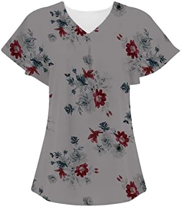 Hafif Üstleri Kadın Moda V Yaka Pilili Çiçek Baskılı Gömlek Casual Tunik Rahat Kısa Kollu Bluzlar