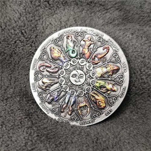 Oniki Takımyıldızları hatıra parası Şanslı Tanrıça Guardian Sikke Takımyıldızı Retro Gümüş Kaplama Sikke El Sanatları