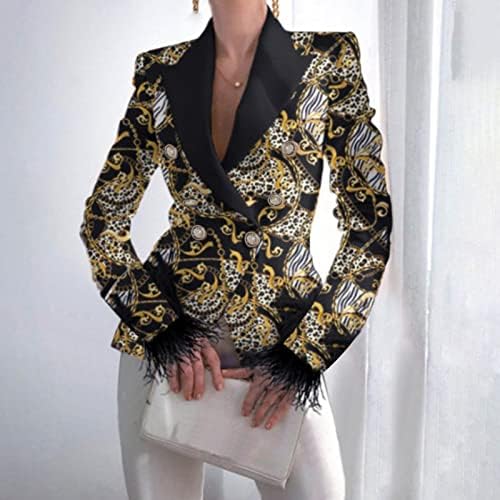 Kadın Moda Ceket Hafif Hırka resmi kıyafet Uzun Kollu Lapels İş Ofis Ceket Ceket Düğmesi Baskılı Bluz