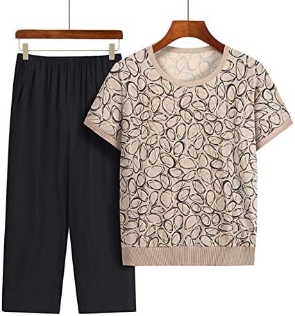 2 Parça Kıyafetler Kadınlar için Artı Boyutu Yaz Rahat Gevşek Fit Yaşlı Kadın Pijama Setleri kısa kollu tişört ve
