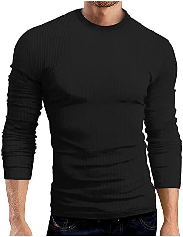 ZDFER Örgü Kaburga T-Shirt Mens, Uzun Kollu Sonbahar Şerit Egzersiz Slim Fit Katı Crewneck Casual Tops Dip Gömlek