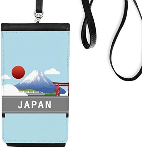 Japonya Dağı Kırmızı Güneş Raylı Tren Tapınak Telefon Cüzdan çanta Asılı Cep Kılıfı Siyah Cep