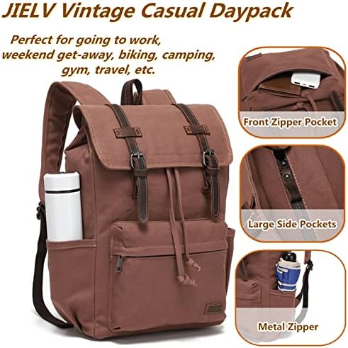 JIELV Tuval Vintage Sırt Çantası, Erkek Seyahat Sırt Çantası, Rahat Sırt Çantası Bookbag Laptop için İş Seyahat Yürüyüş