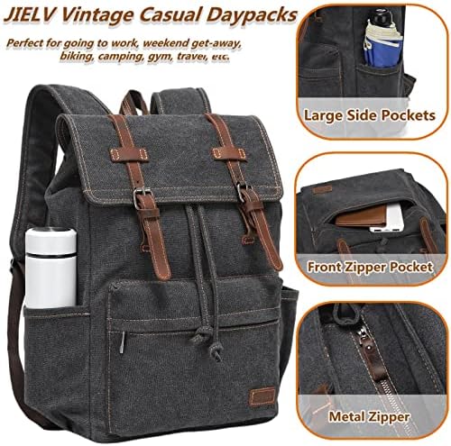 JIELV Tuval Vintage Sırt Çantası, Erkek Seyahat Sırt Çantası, Rahat Sırt Çantası Bookbag Laptop için İş Seyahat Yürüyüş