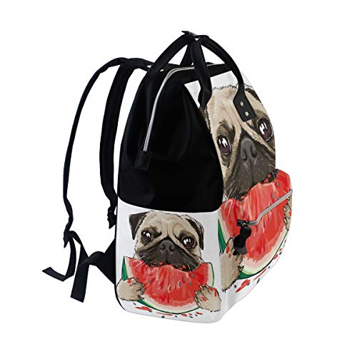 ColourLife bebek bezi çantası Sırt Çantası Komik Pug Köpek Yeme Karpuz Rahat Sırt Çantası Çok Fonksiyonlu Nappy Çantalar