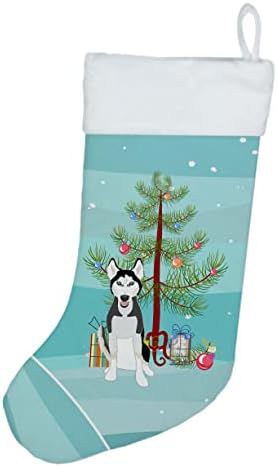 Caroline Hazineleri WDK3072CS Sibirya Husky Siyah ve Beyaz 3 Noel Noel Çorap, Şömine Asılı Çorap Noel Sezonu Parti