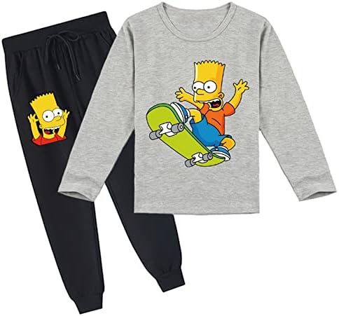 Jotolan Unisex Çocuklar Simpson Crewneck T-Shirt ve Sweatpants Seti, 2 Parça Gevşek Fit Eşofman 2-14 Yıl