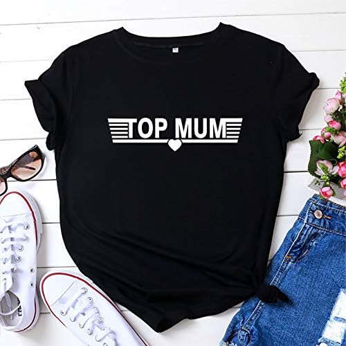 Üst Anne T-Shirt anneler Günü Komik Üstleri Bayan Kısa Kollu Yuvarlak Boyun Bluzlar Casual Gevşek Fit Grafik Klasik