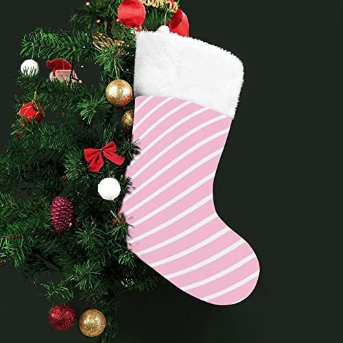 Şeker Pembe Çapraz Şerit Desen Noel Çorap Çorap Peluş Şömine Asılı Noel Ağacı Ev Dekorasyonu için