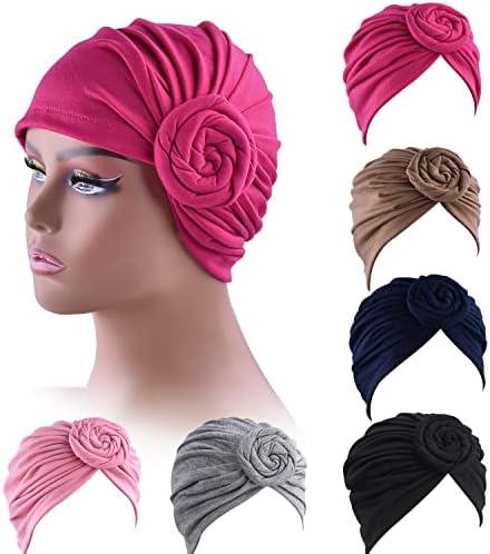 6 Adet Kadın Türban Şapka Kafa Sarar Kadınlar için Büküm Düğüm Önceden Bağlı Kaput Türban Kadınlar için