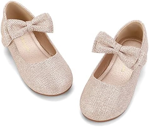 Hehaınom Toddler Çiçek Kız Elbise Ayakkabı, Mary Jane Prenses Bale Daireler için Yay ve Peals ile Parti Okul