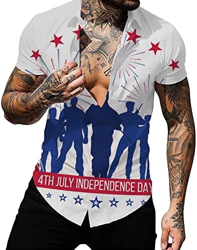 Düğme Aşağı Romper Bağımsızlık Günü Bayrağı 3D Baskılı Hırka Rahat Kısa Kollu Gömlek T Shirt Paketi