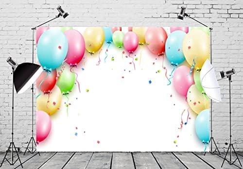 CORFOTO 9x6ft Kumaş Beyaz Arka Plan Renkli Doğum Günü Balonlar Zemin Balonlar Doğum Günü Zemin Doğum Günü Fotoğraf