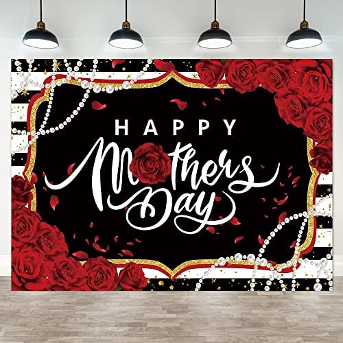 Hilioens 5×3ft Mutlu anneler Günü Zemin Kırmızı Gül İnci Seviyorum Anne Arka Plan Fotoğrafçılık için Parti Süslemeleri