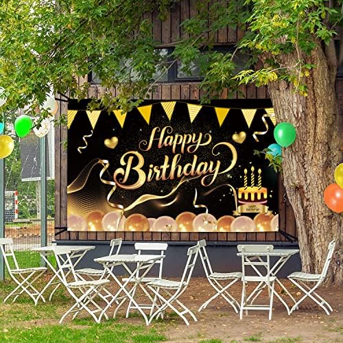 Lovyan Mutlu Doğum Günü Zemin Afiş Ekstra Büyük Kumaş Siyah Altın İşareti Posteri fotoğraf kabini Arka Plan Erkekler