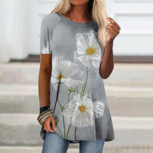 Crewneck Spandex Gömlek Kızlar için Yaz Sonbahar Kısa Kollu Çiçek Grafik Bluzlar T Shirt Bayan 2023 3U