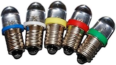 Scı-Supply Minyatür Ampuller, 3 Volt Mini Lambalar, E10 Küçük LED Ampuller, Çok Renkli (R,B,G,Y,W) 5'li Paket